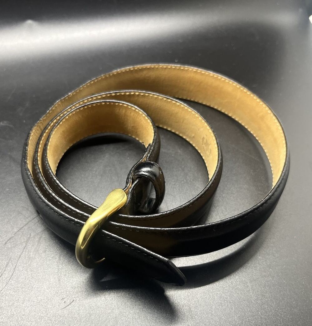 LANDS' END Leather Belt Unisex Size 32 Black w/ Brass Buckle #506 Made in USA